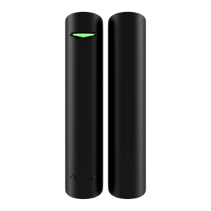 En udstilling af en sort Ajax DoorProtect Plus